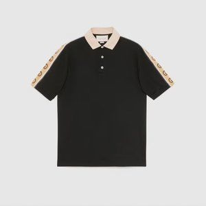 Gucci Polo With Interlocking G Logo Stripe - Black
